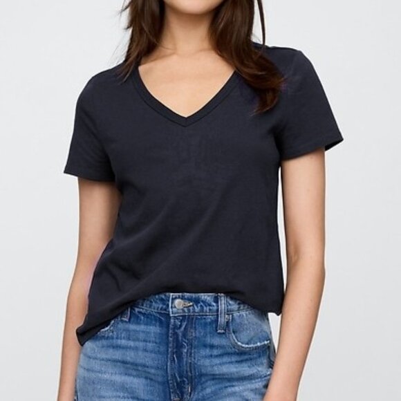 Gap Favorite Tee V-Neck T-Shirt Short Sleeve Top Navy Blue Size Medium NEW - Picture 1 of 6